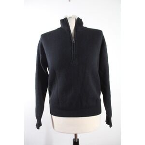 Monrow S Black Quarter Zip Pullover Fleece Knit Mock Neck Sweater